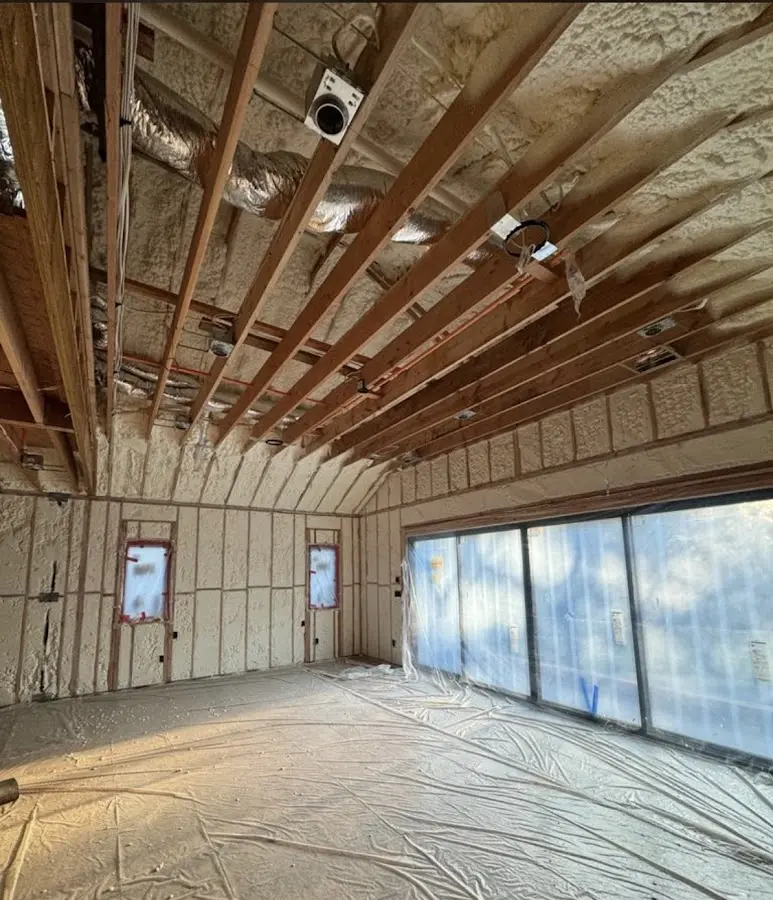 Interior walls and ceiling insulated with spray foam during new construction in Lucas Valley-Marinwood